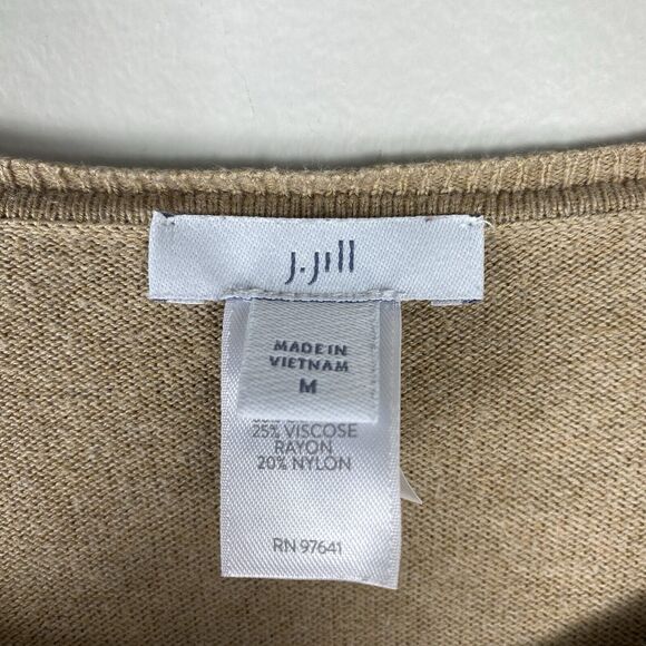J. Jill Ribbed Side Slit Sweater Tunic Top Pullover Tan Sz Medium Cotton Stretch - Picture 6 of 7
